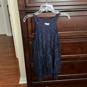 Navy sleeveless flutter top